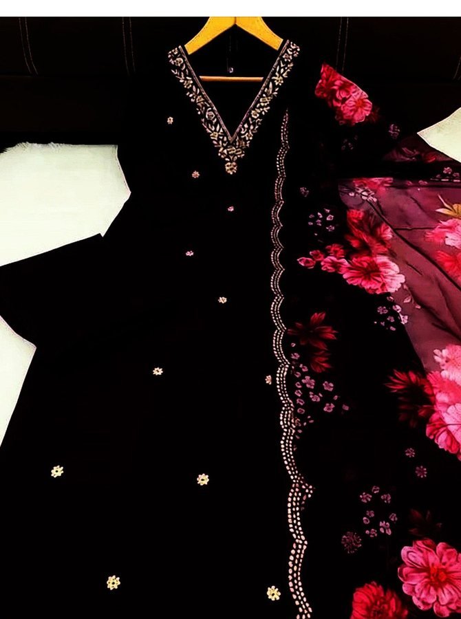 Embroidered Black Cotton Suit